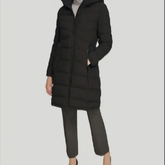 NWT Calvin Klein Women's Black Hooded Puffer Coat - Picture 3 of 10